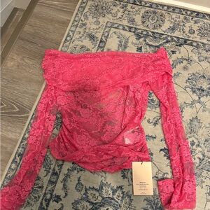 SHEIN Vibrant Pink Lace Top